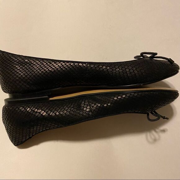Halogen Black snake print leather round toe ballet flats shoes shoestring bow 8M - Picture 9 of 11